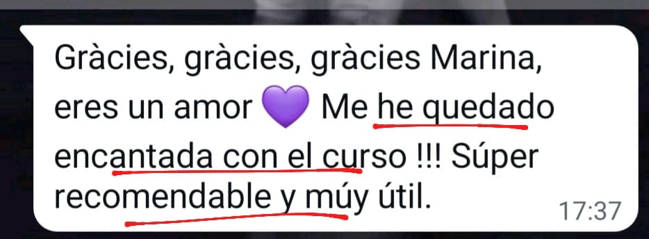Opinión de una alumna que ha comprado uno de los cursos de Marina Romés.