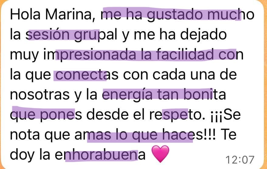 Testimonio sesión vip canalización con Marina Romés