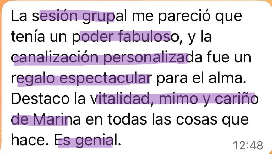 Testimonio sesión vip canalización con Marina Romés