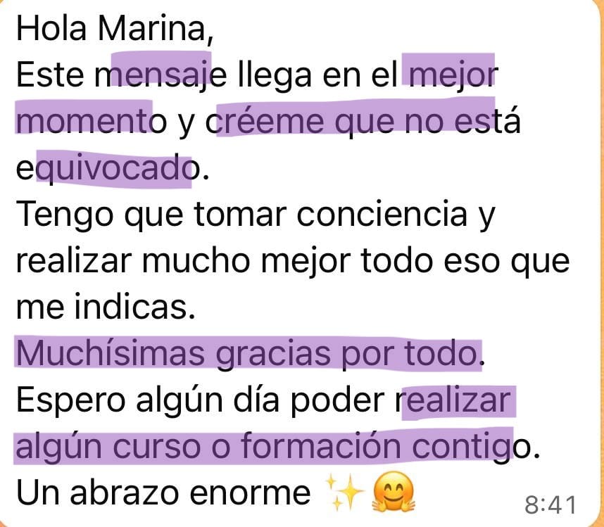 Testimonio sesión vip canalización con Marina Romés