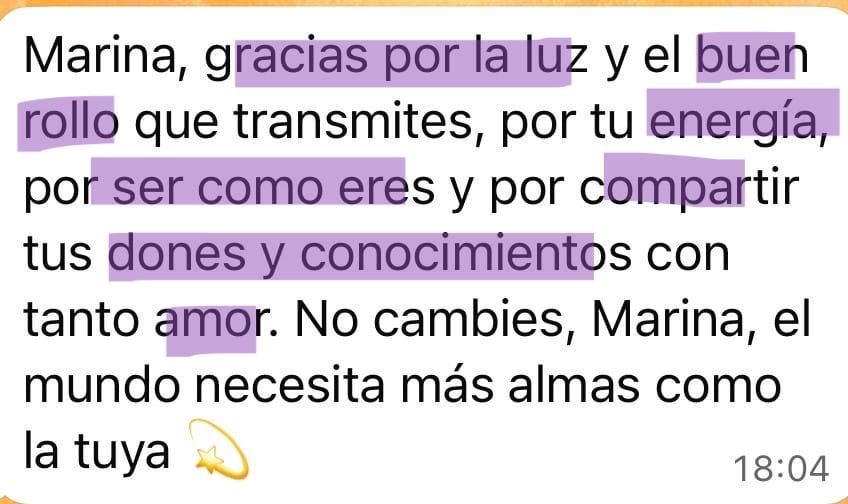 Testimonio sesión vip canalización con Marina Romés