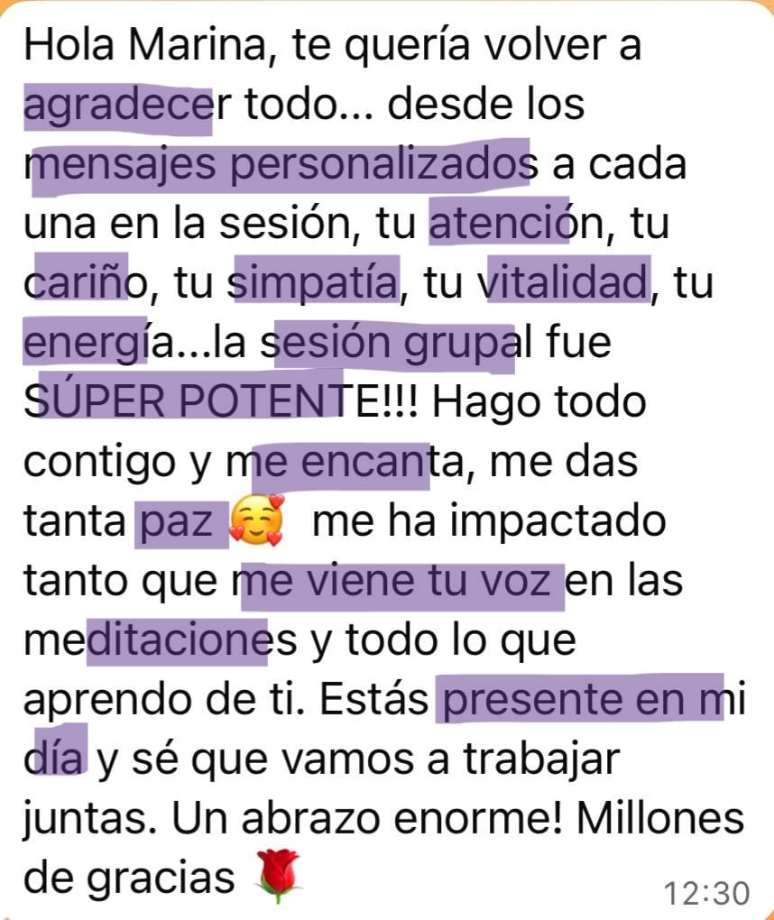 Testimonio sesión vip canalización con Marina Romés