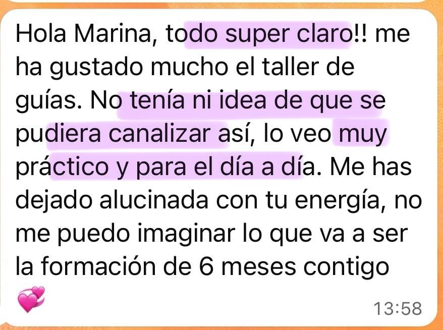 Testimonio curso tus guías te hablan con Marina Romés